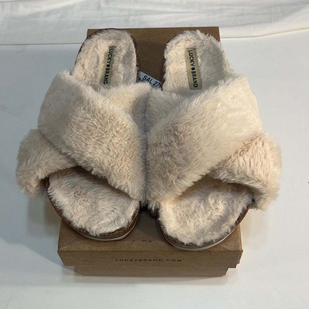 Lucky brand Marana Flat Areil Bariloche Fur slippers with box women’s -9.5
